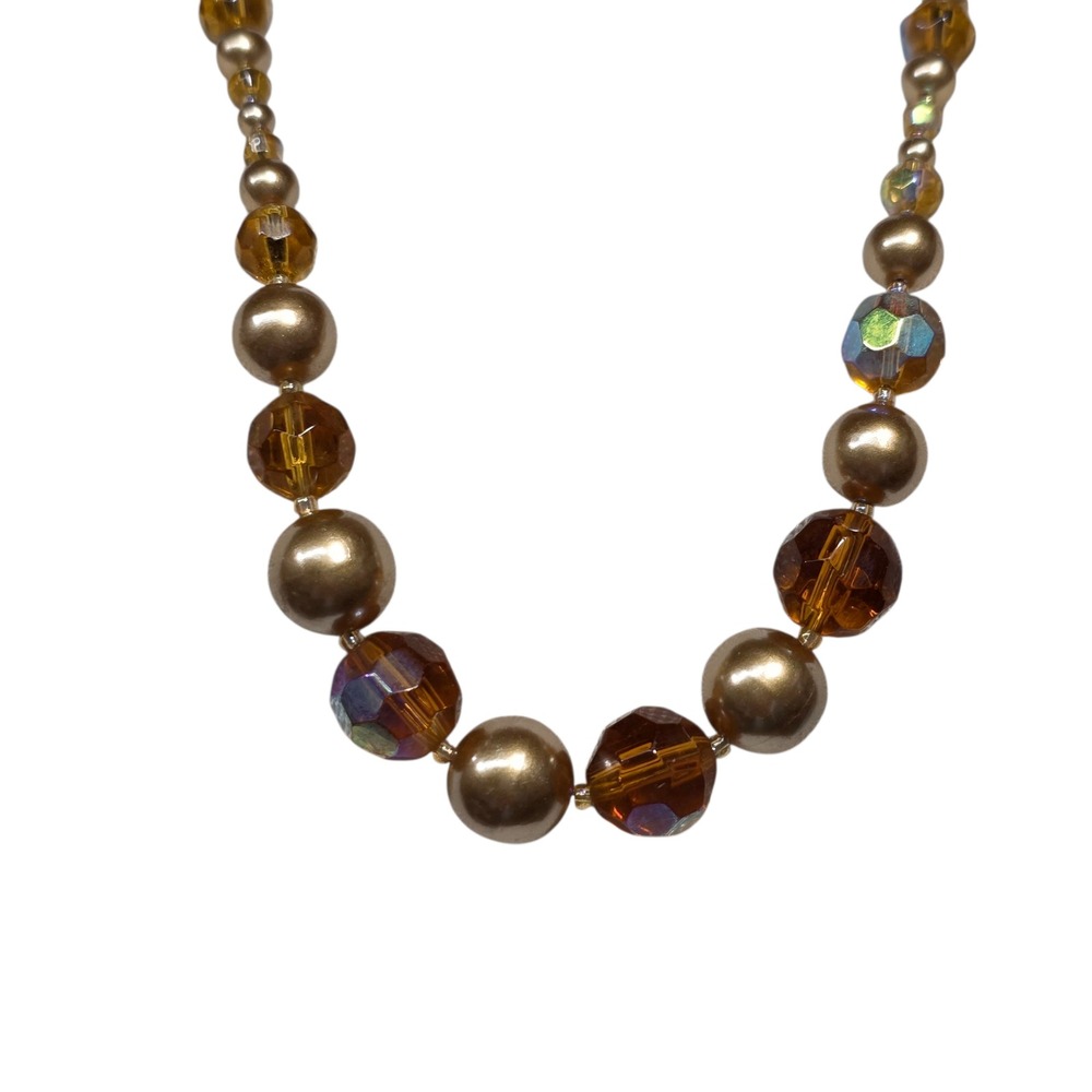 Beaded Necklace Gold Amber Crystal Statement Jewelry Elegant Women